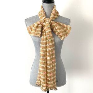 VTG Multicolor Knit Scarf Open Knit Lightweight 102” long Vintage Retro Cottage